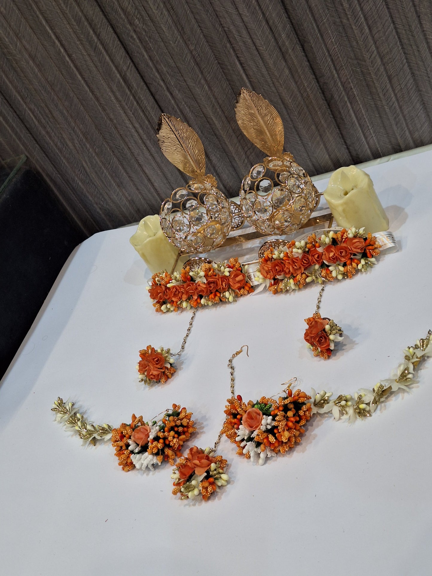 Vibrant Orange & White Floral Jewelry Set – Complete Mehndi & Mayun Collection