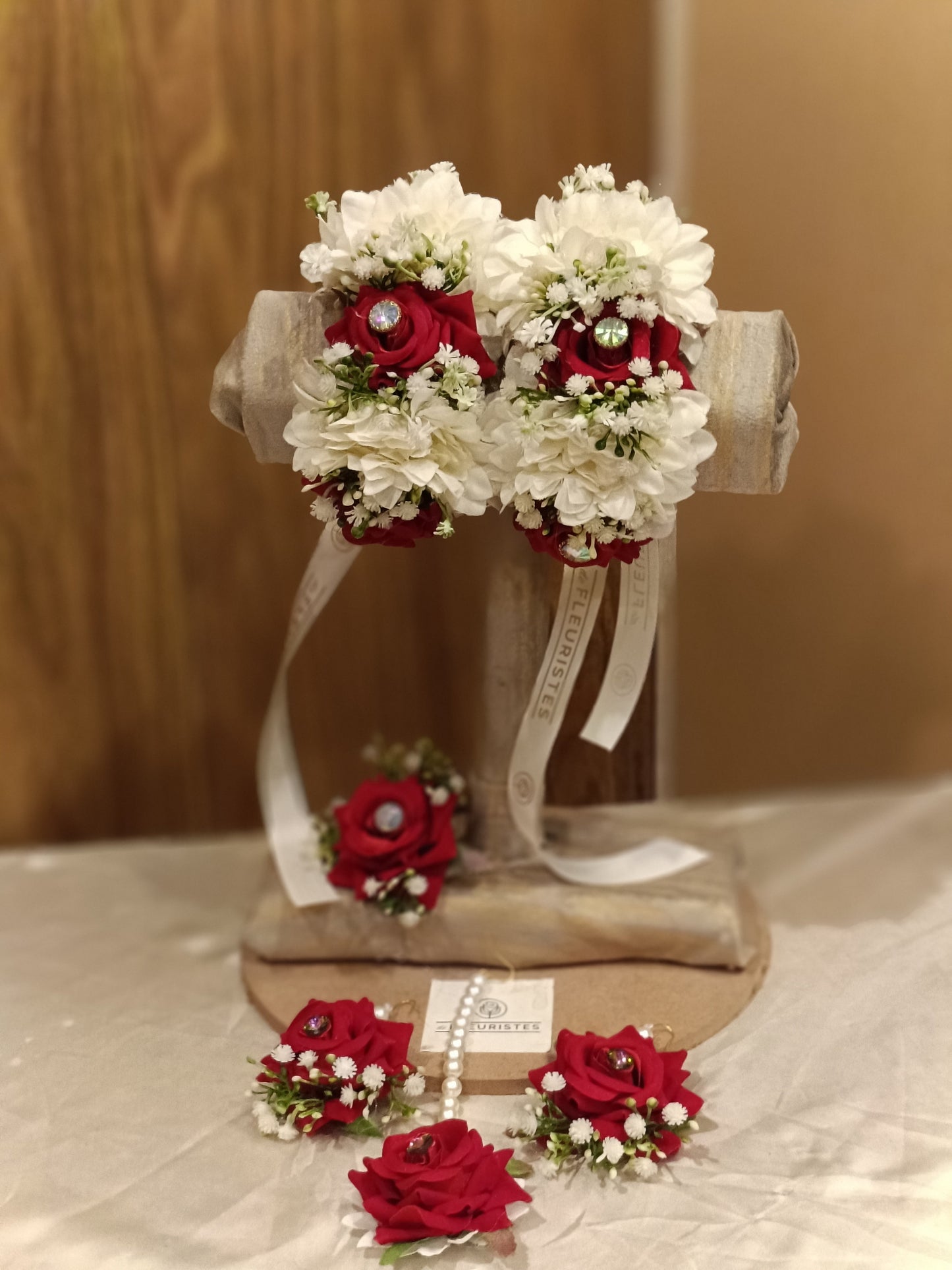Elegant Red Rose & White Bloom Floral Jewelry Set