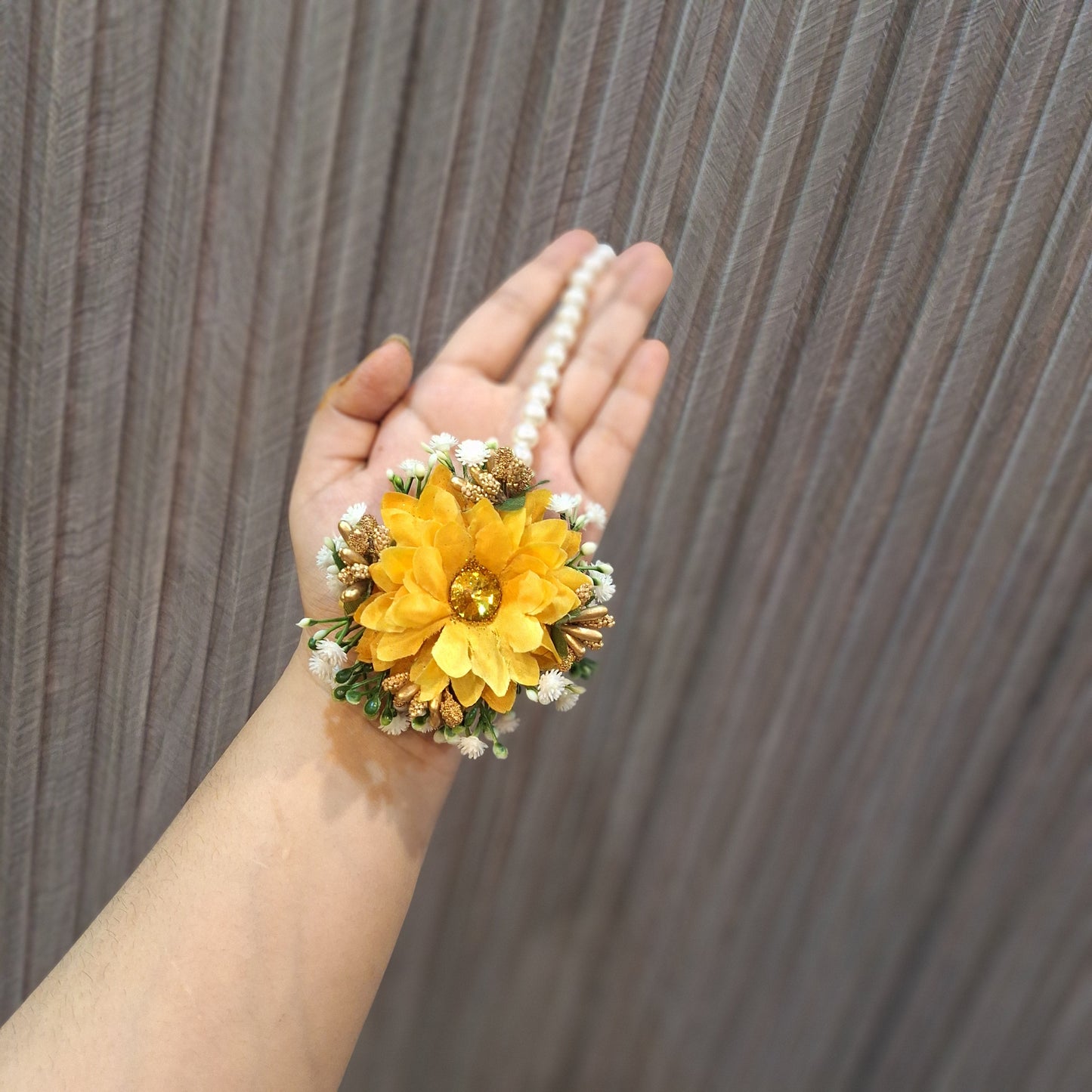 Handcrafted Yellow and Peach Floral Jewelry Set with Pearl Accents