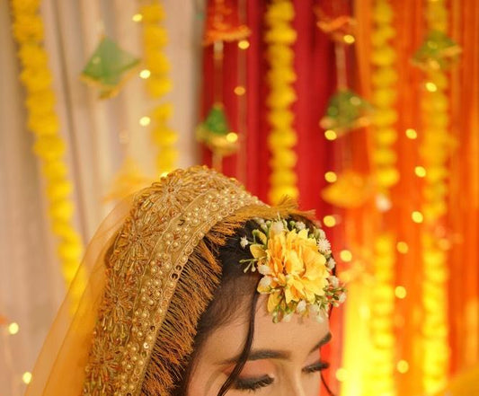 Handcrafted Yellow Floral Jewelry Set with Pearl Accents