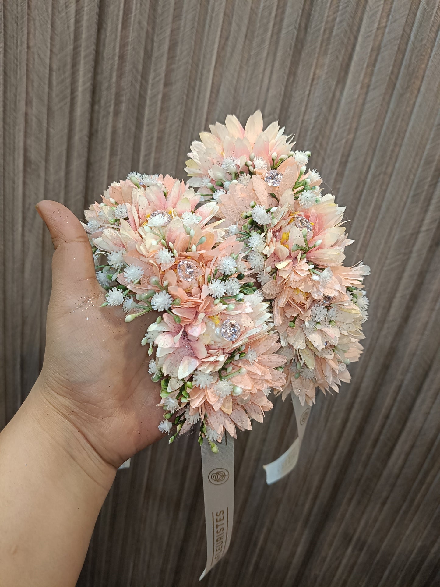 Peach Daisy & White Gypsophila Floral Wrist Corsage