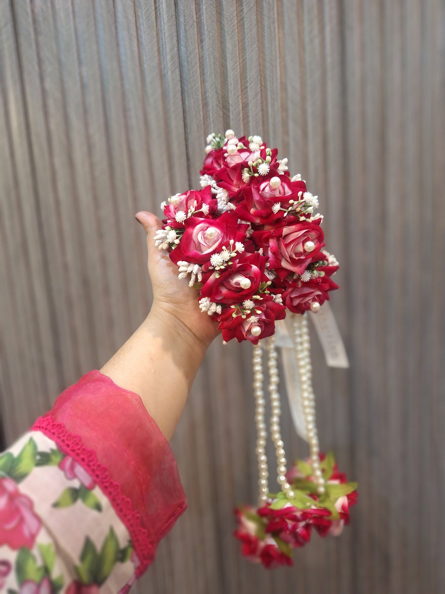 Handcrafted Floral Jewelry Set with Pink Roses and Pearl Accents