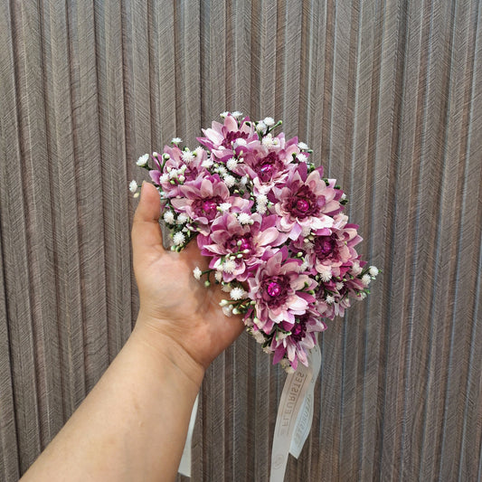 Purple Floral Gajara with Baby’s Breath and Crystal Accents