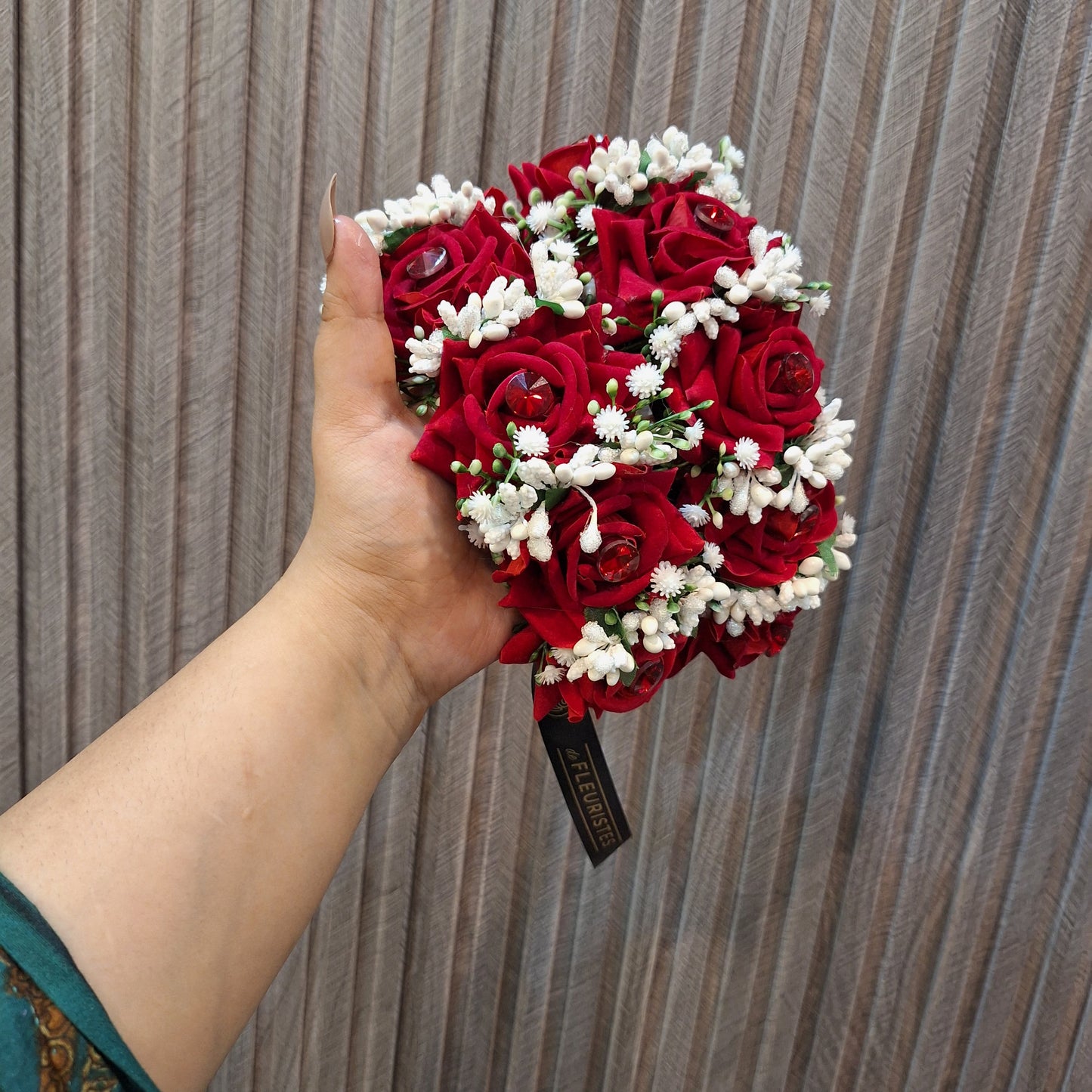 Elegant Crimson Rose & White Bud Floral Gajra (Pair)
