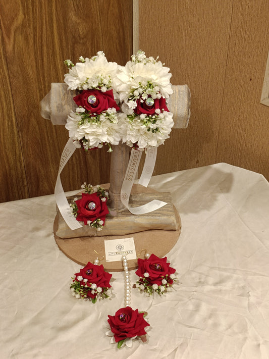Elegant Red Rose & White Bloom Floral Jewelry Set