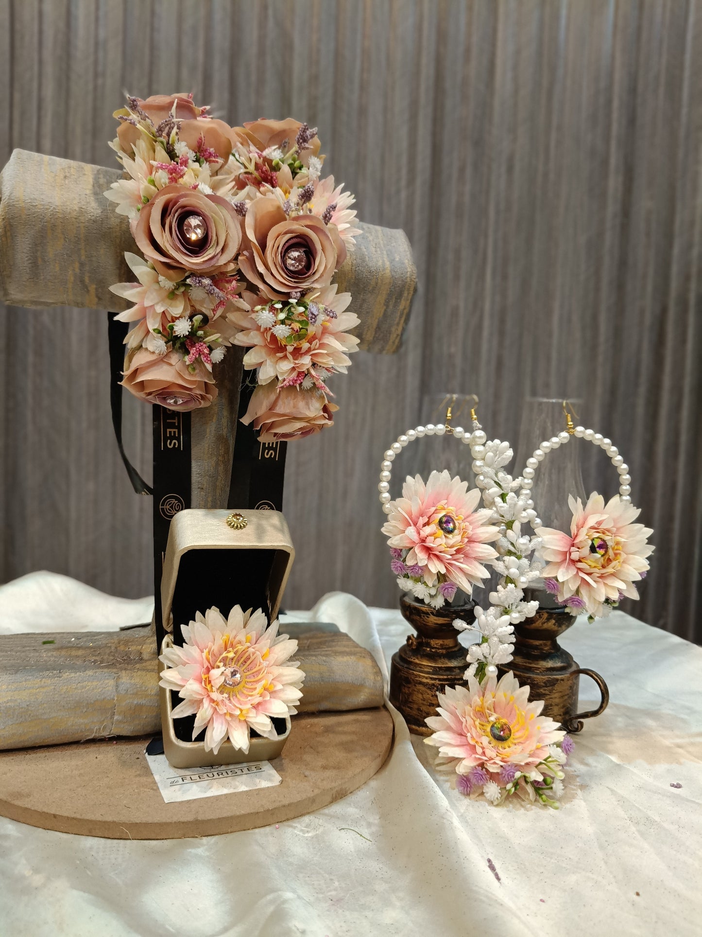 Elegant Peach & Mauve Floral Jewelry Set for Nikkah and Mehndi