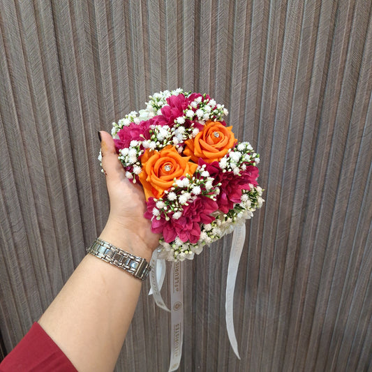 Handcrafted Orange & Magenta Floral Jewellery Set with Gajray