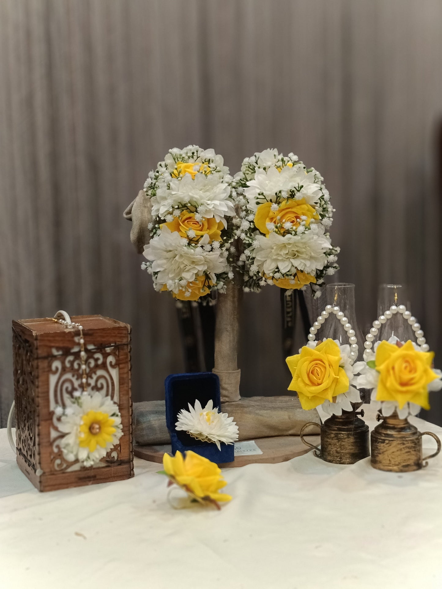 Handcrafted Yellow Rose & White Daisy Floral Jewelry Set
