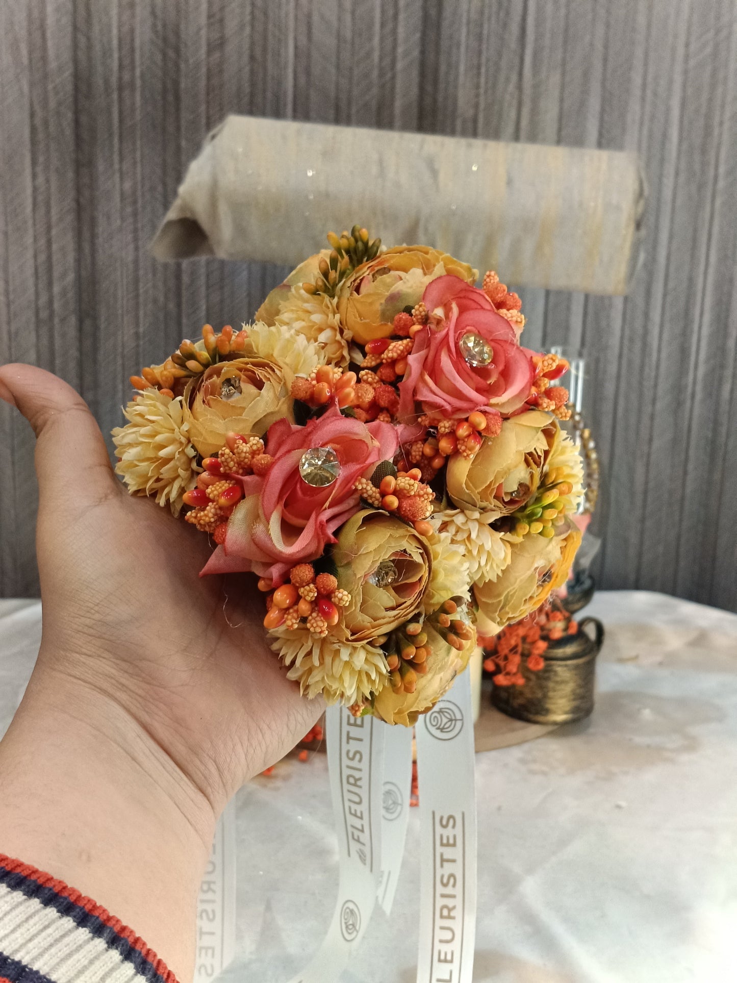 Peach and Amber Floral Jewelry Set with Diamante Accents