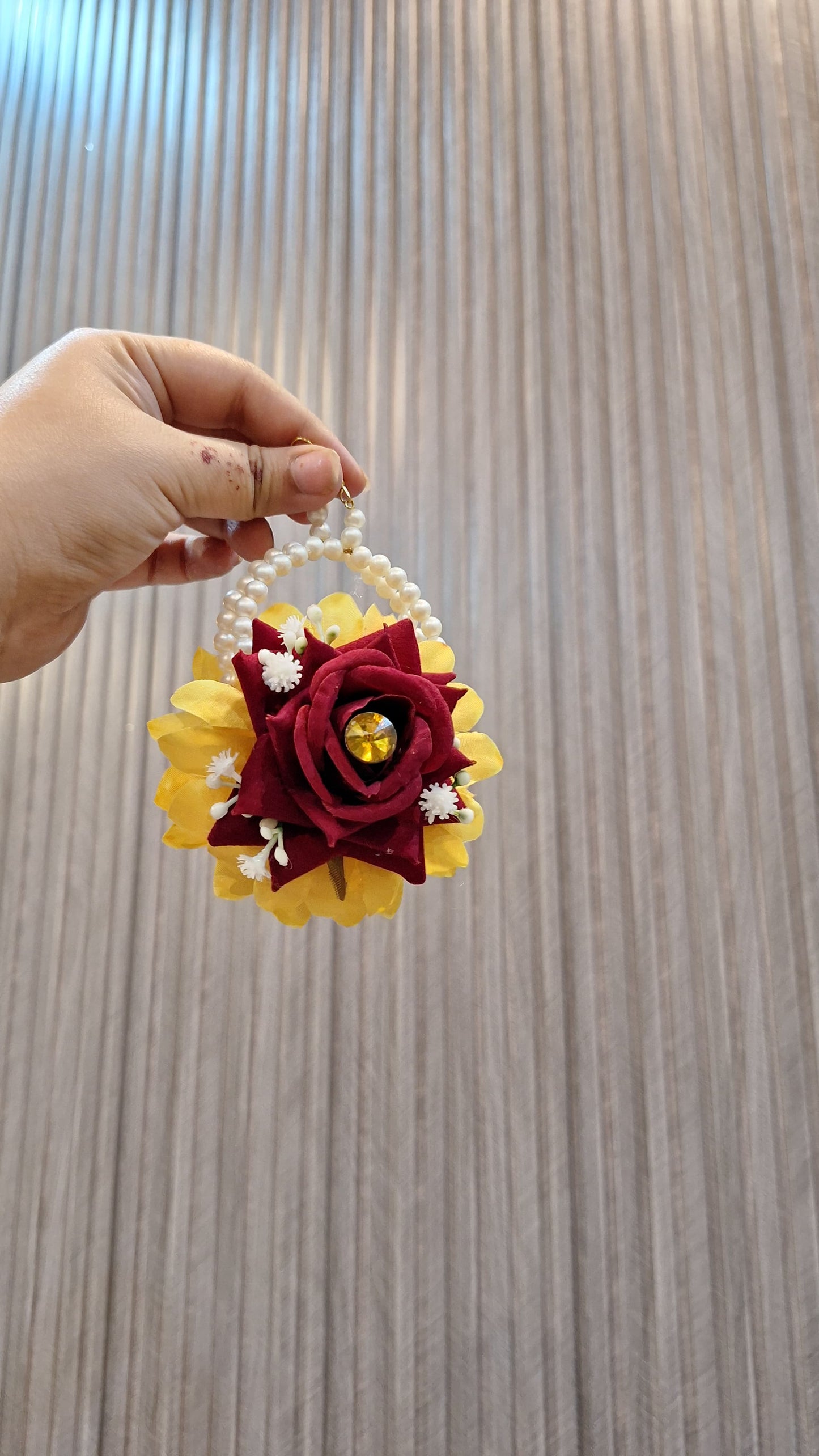 Marigold and Crimson Rose Floral Jewelry Set with Pearl Accents