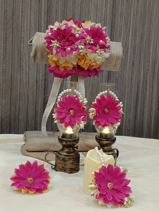 Vibrant Pink Floral Jewellery & Hurricane Lamp Set